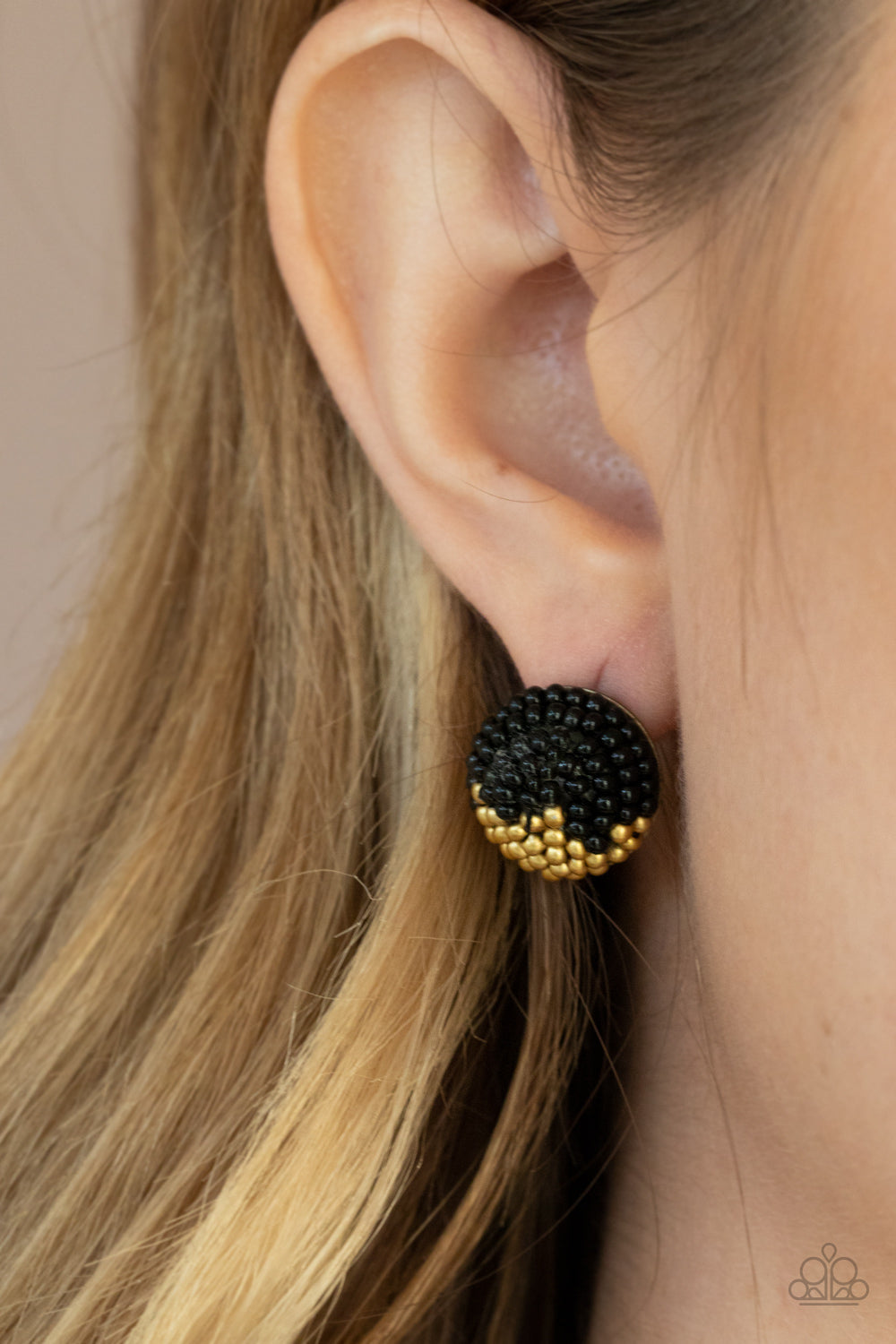 As Happy As Can BEAD Black Earrings (Post Back)