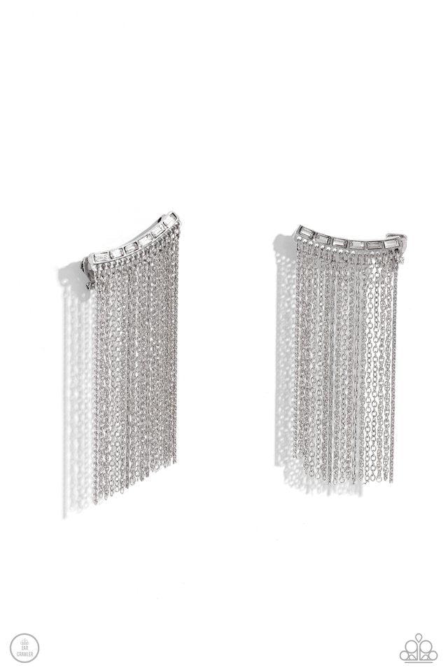 Feuding Fringe White Earrings (Post Back/Crawler)
