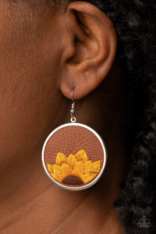 Sun-Kissed Sunflower Brown Earrings
