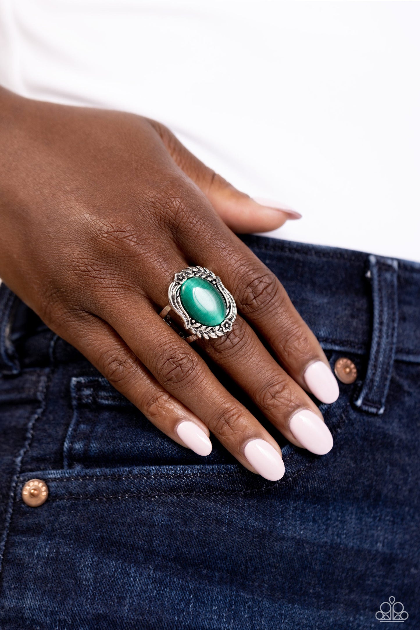 Plaited Pattern Green Ring