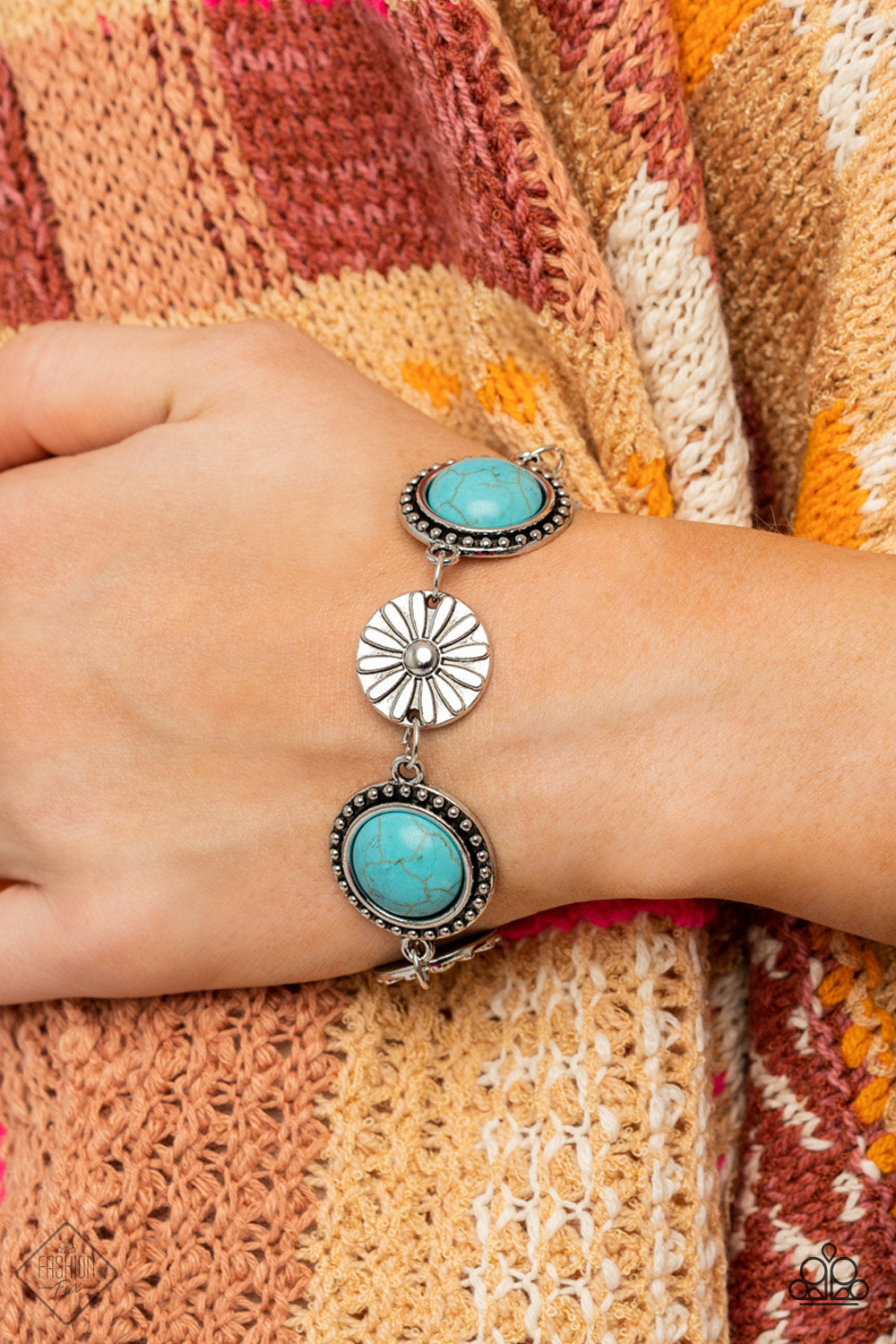 Fredonia Flower Patch Blue Bracelet (Clasp)