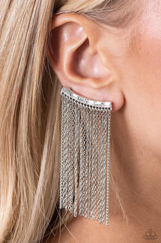 Feuding Fringe White Earrings (Post Back/Crawler)