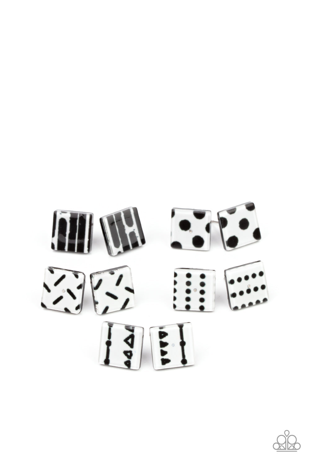 (Starlet Shimmer-Little Diva’s) Black & White Abstract 5-Piece Post Back Earrings