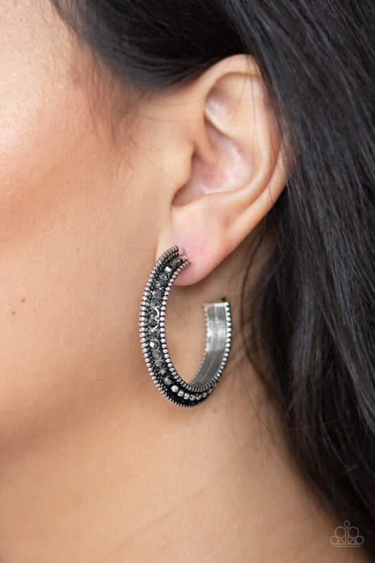 Retro Reverberation Black Earrings (Hoops)